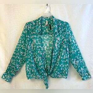 NWT No Boundaries Women’s Turquoise Open Front Tie Waist Sheer Top / XXL